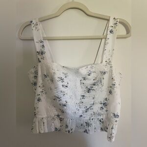 Reformation cropped tank with smocked and ruffle detail